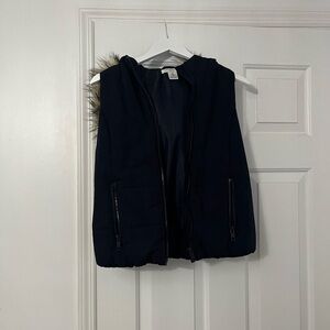 Liz Claiborne Blue Hooded Vest with Fur Trim